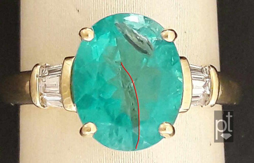 Damaged apatite in ring, highlighted