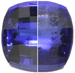 repaired tanzanite before/after composite